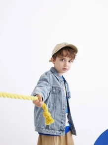 Balabala 男大童翻蓋口袋前排扣牛仔夾克