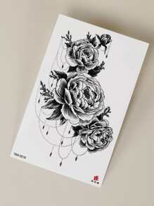 1入組臨時紋身貼帶黑色玫瑰,流蘇吊墜&大花朵設計適用於手臂,胸部,後身體裝飾 - 黑色 - 查看 5