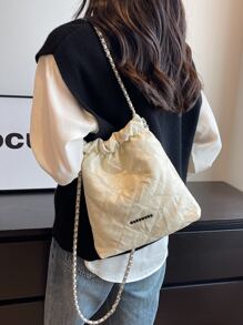 Fashionable Shoulder Chain Bag For Women With Large Capacity - Beige - View 3