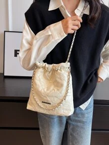 Fashionable Shoulder Chain Bag For Women With Large Capacity - Beige - View 5