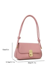 1pc Plain Metal Buckle Adjustable Strap PU Leather Shoulder Bag, Suitable For Women Daily Use And Gift - Pink - View 4