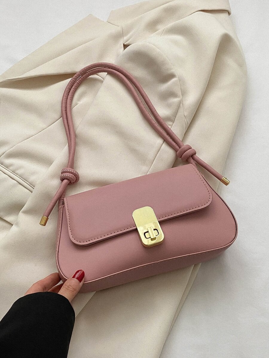 1pc Plain Metal Buckle Adjustable Strap PU Leather Shoulder Bag, Suitable For Women Daily Use And Gift - Pink - View 1