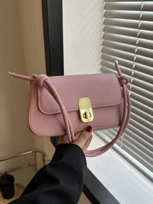 1pc Plain Metal Buckle Adjustable Strap PU Leather Shoulder Bag, Suitable For Women Daily Use And Gift - Pink - View 2