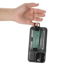Suteni Custodia per telefono porta carte con cinturino da polso in PU compatibile con dispositivi Apple/samsung/google/huawei/oneplus/xiaomi/Xperia - nero - Visualizzare 5