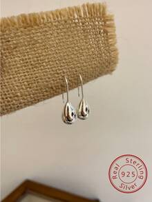 1對S925純銀時尚簡約水滴造型耳環，女士日常穿搭節日萬用首飾 - 銀色 - 查看 2