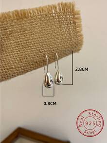 1對S925純銀時尚簡約水滴造型耳環，女士日常穿搭節日萬用首飾 - 銀色 - 查看 6