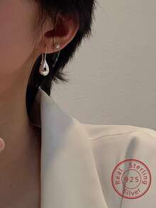 1對S925純銀時尚簡約水滴造型耳環，女士日常穿搭節日萬用首飾 - 銀色 - 查看 3