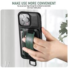 Suteni Custodia per telefono porta carte con cinturino da polso in PU compatibile con dispositivi Apple/samsung/google/huawei/oneplus/xiaomi/Xperia - nero - Visualizzare 3