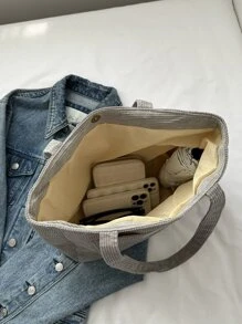 Nhẹ và thích hợp để đi học, khuôn viên trường, thư viện, mua sắm, du lịch, ngoài trời, dã ngoại, túi tote nhiều túi sức chứa lớn Túi vải nhung đeo vai - Màu Xám nhạt - Xem 6