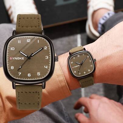 SYNOKE Reloj De Pulsera De Cuarzo Casual Vintage Para Hombres De Color Café Con Correa