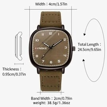 SYNOKE Coffee Color Vintage Casual Men's Quartz Wristwatch With Leather Strap