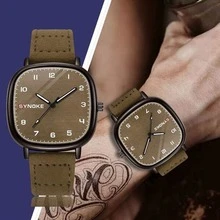SYNOKE Coffee Color Vintage Casual Men's Quartz Wristwatch With Leather Strap