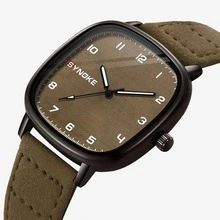 SYNOKE Coffee Color Vintage Casual Men's Quartz Wristwatch With Leather Strap