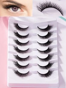 7 对全假睫毛 3D 立体鱼尾眼细长狐狸眼仿貂猫眼造型角翼尾细长条状睫毛，0.4-1.2 厘米条状睫毛，睫毛，睫毛，假睫毛 - 黑色 - 查看 2