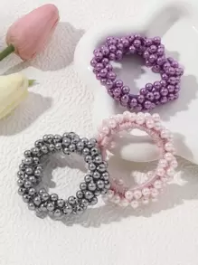 3pcs Simple Beaded Hair Ties & Pearl Hair Ties Elegant