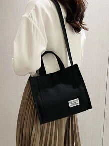 Bolsa cuadrada con parche de letra casual negro - Negro - Ver 8