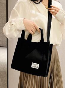 Bolsa cuadrada con parche de letra casual negro - Negro - Ver 5