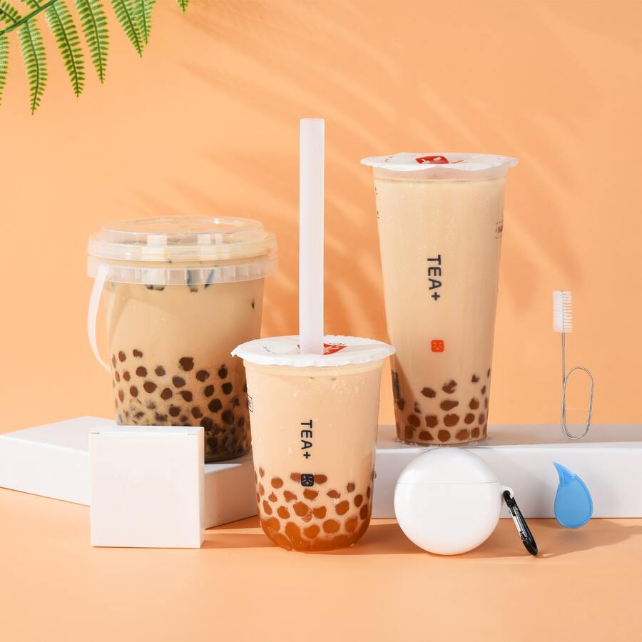 1pc White 10 Inch Silicone Boba Straw With Cleaning Brush And Storage Container, Extra Wide Smoothie/ Bubble Tea/ Tapioca Pearl Straws - White - View 1