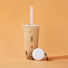 1pc White 10 Inch Silicone Boba Straw With Cleaning Brush And Storage Container, Extra Wide Smoothie/ Bubble Tea/ Tapioca Pearl Straws - White - View 2
