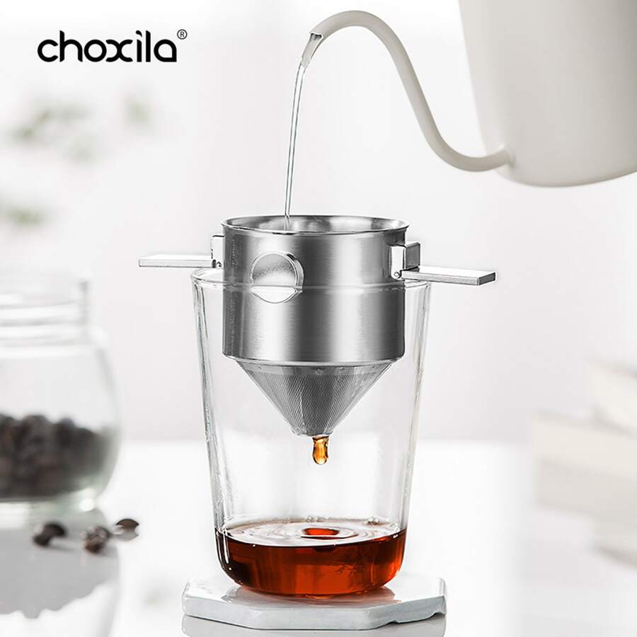 choxila 1pc Pour Over Coffee Dripper, Portable Stainless Steel Reusable Coffee Filter, Collapsible Coffee Dripper, Foldable Coffee Maker for Home Office Travel - Silver - View 1