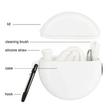 1pc White 10 Inch Silicone Boba Straw With Cleaning Brush And Storage Container, Extra Wide Smoothie/ Bubble Tea/ Tapioca Pearl Straws - White - View 4