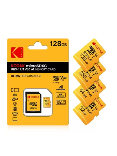 Kodak U3 Tarjeta de memoria de alta velocidad Tarjeta flash TF 32 GB 64 GB 128 GB 256 GB Tarjeta micro SD para teléfono móvil PC Auriculares Altavoces Cámara HD Adaptador SD PSP