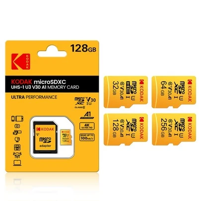  Kodak U3 High-Speed Memory Card, TF Flash Card 32GB/64GB/128GB/256GB Micro SD Card, Compatible With Phones, Computers, Headphones, Speakers, HD Cameras, PSP, With SD Adapter