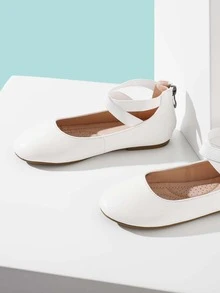 Trary Girls Dress Shoes With Crossover Straps Girls Ballet Flats Mary Jane Flats - 白色 - 查看 3