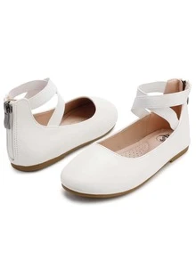 Trary Girls Dress Shoes With Crossover Straps Girls Ballet Flats Mary Jane Flats - 白色 - 查看 4