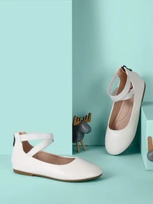 Trary Girls Dress Shoes With Crossover Straps Girls Ballet Flats Mary Jane Flats - 白色 - 查看 5