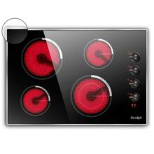 Cooksir Electric Cooktop 30 Inch, 7400W Built-In Electric Stove Top 4 Burner, 220-240V Ceramic Hob With Glass Protection Metal Frame, Knob Control, 9 Power Level, Wiring Required, No Plug - Black - View 1