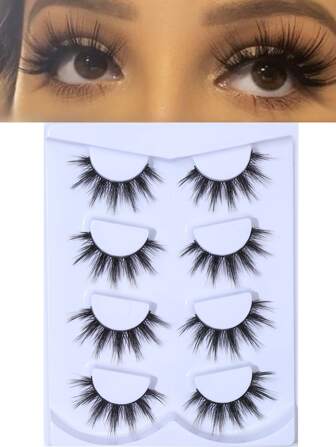 4 Pairs Manga Thick Lashes Natural Long Cosplay Makeup Cross Big Eye Effect Dramatic Full Strip Lashes Strip Lashes, Lashes, Eyelashes, Fake Lashes
