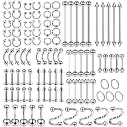 100 ชิ้น/เซ็ต สแตนเลส เครื่องประดับเจาะ ชุด ( ) สำหรับ จมูก , ริมฝีปาก , ลิ้น , , , คิ้ว , หัวนม , สะดือ และ การเจาะร่างกาย