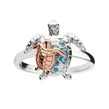 1 件时尚简约镀金海龟设计戒指，带白色镶嵌，适合女士，适合旅行、约会、日常使用作为时尚配饰 - 金色 - 查看 2