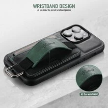 Suteni Custodia per telefono porta carte con cinturino da polso in PU compatibile con dispositivi Apple/samsung/google/huawei/oneplus/xiaomi/Xperia - nero - Visualizzare 4