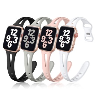 4 Packs Slim Thin Narrow Soft Silicone Sport Bands(Without Dial) Compatible With Apple Watch Band 38mm 40mm 41mm 42mm 44mm 45mm 49mm,Soft Silicone Waterproof Apple Watch Strap Compatible With Apple Watch Series Ultra 9 8 7 6 5 4 3 2 1 SE Women Men
