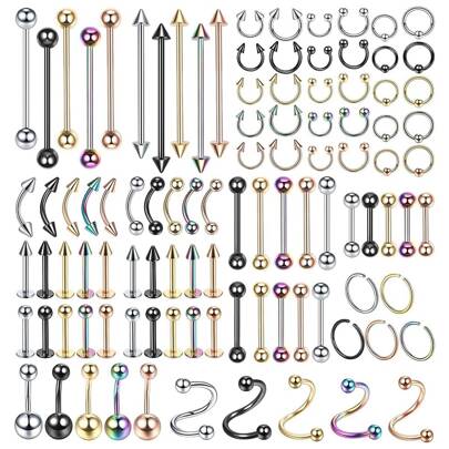 100入組穿孔首飾套裝,20克,不銹鋼圓環和身體穿刺珠寶配件成套工具