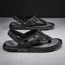 Men's Slip-On Sandals Breathable Open Toe Anti-Slip Double-Use Beach Slippers - Black - View 1