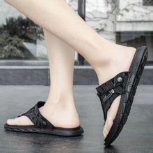 Men's Slip-On Sandals Breathable Open Toe Anti-Slip Double-Use Beach Slippers - Black - View 2