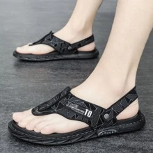 Men's Slip-On Sandals Breathable Open Toe Anti-Slip Double-Use Beach Slippers - Black - View 6