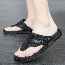 Men's Slip-On Sandals Breathable Open Toe Anti-Slip Double-Use Beach Slippers - Black - View 3