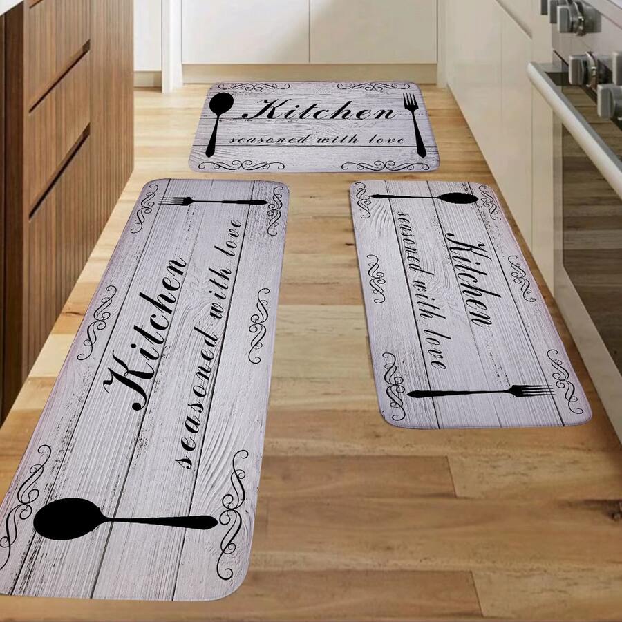 1入組水果或廚房用具或字母或花卉印花廚房地墊，柔軟、親膚、抗疲勞、廚房緩衝墊、客廳、臥室、入口通道、室內裝飾 - 彩色 - 查看 1