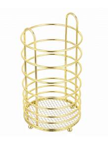 1 pieza de acero inoxidable Utensilio de cocina Soporte cable cubiertos cilindro drenaje Organizador Estante secado de metal fregadero Patagua para Tenedores Cucharas Palillos - Dorado - Ver 1