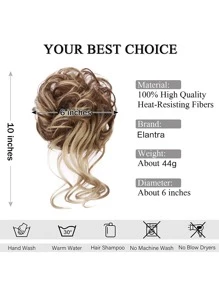 Chignon Désordonné Avec Des Patchs De Cheveux Bouclés De 10 Pouces, Extensions De Chignon, Queue De Cheval Ondulée Bouclée, Chignon Synthétique Féminin (mélange De Brun Clair Et De Cheveux Blonds Naturels) - Multicolore - Voir 3