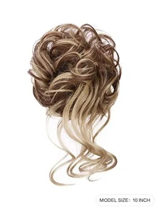Chignon Désordonné Avec Des Patchs De Cheveux Bouclés De 10 Pouces, Extensions De Chignon, Queue De Cheval Ondulée Bouclée, Chignon Synthétique Féminin (mélange De Brun Clair Et De Cheveux Blonds Naturels) - Multicolore - Voir 2