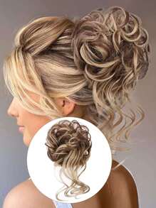 Chignon Désordonné Avec Des Patchs De Cheveux Bouclés De 10 Pouces, Extensions De Chignon, Queue De Cheval Ondulée Bouclée, Chignon Synthétique Féminin (mélange De Brun Clair Et De Cheveux Blonds Naturels) - Multicolore - Voir 1