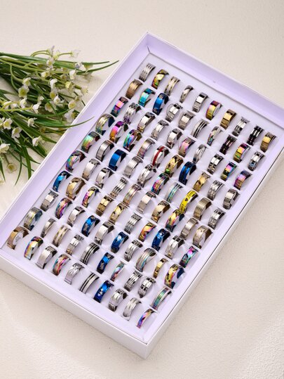 20pcs Stainless Steel Men's Rings (random Size & Style)