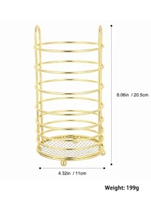 1 pieza de acero inoxidable Utensilio de cocina Soporte cable cubiertos cilindro drenaje Organizador Estante secado de metal fregadero Patagua para Tenedores Cucharas Palillos - Dorado - Ver 2
