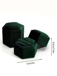 2入組流行的極簡絨布訂婚和結婚戒指盒,情人節禮物 - 綠色 - 查看 3