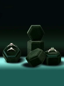 2入組流行的極簡絨布訂婚和結婚戒指盒,情人節禮物 - 綠色 - 查看 2